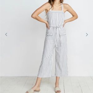 Marine Layer Juliette Jumpsuit in Ivory/Charcoal Stripe size small